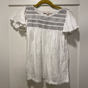 LOFT White and black patterned short sleeve top - size small